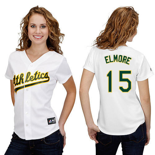 Jake Elmore #15 mlb Jersey-Oakland Athletics Women's Authentic Home White Cool Base Baseball Jersey